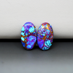 Stabilized Purple Mohave (Mojave) Turquoise oval cabochon pair 18x11x3mm 11.5ct - purple with blue Kingman turquoise nuggets - photo 2 - Pedra Gems.