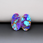 Stabilized Purple Mohave (Mojave) Turquoise oval cabochon pair 18x11x3mm 11.5ct - purple with blue Kingman turquoise nuggets - photo 3 - Pedra Gems.