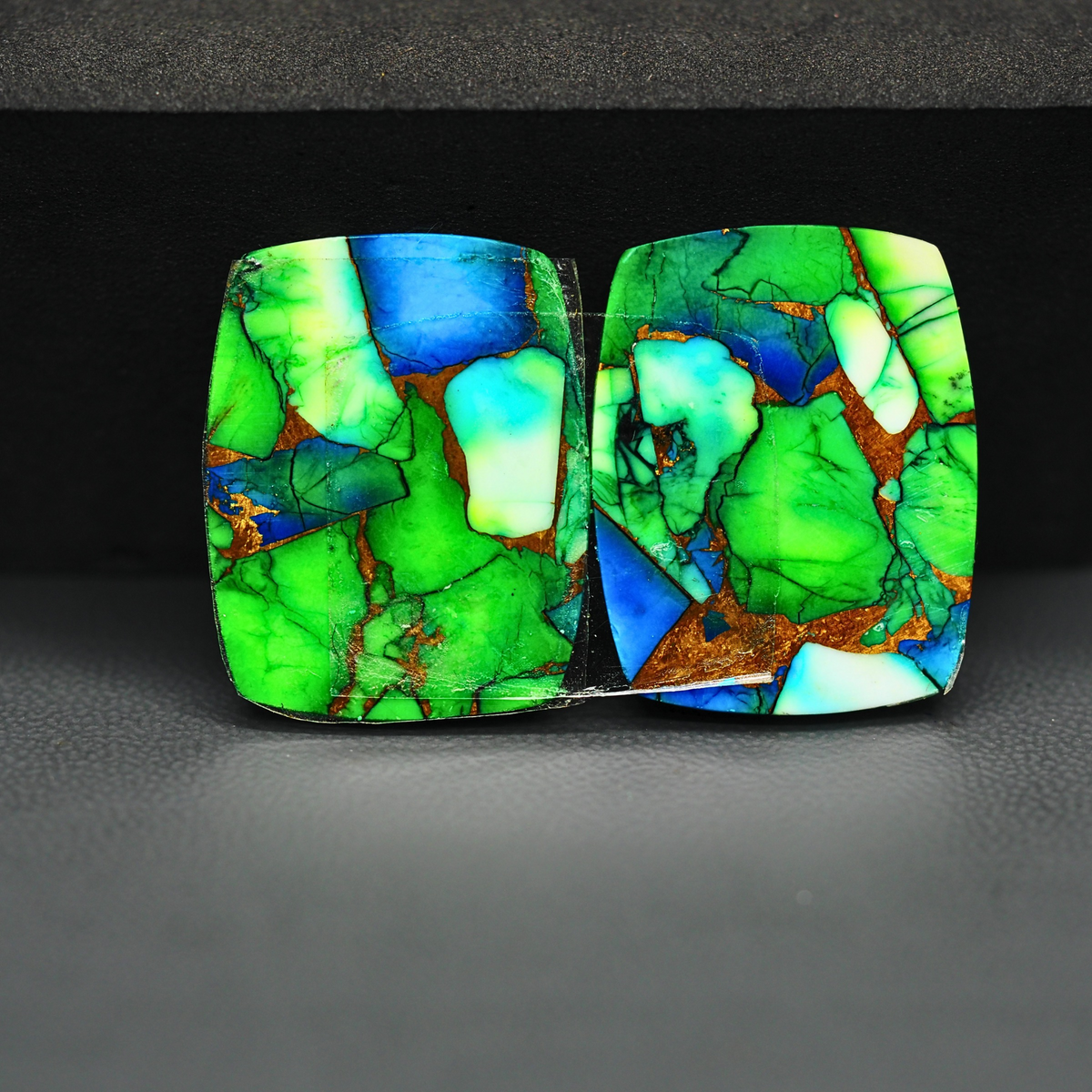 Peacock Dahlia composite pair 25x20x4mm 37.5ct cushion cabochon - photo 3