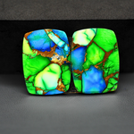 Peacock Dahlia composite pair 28x21x3mm 43ct cushion cabochon - photo 3