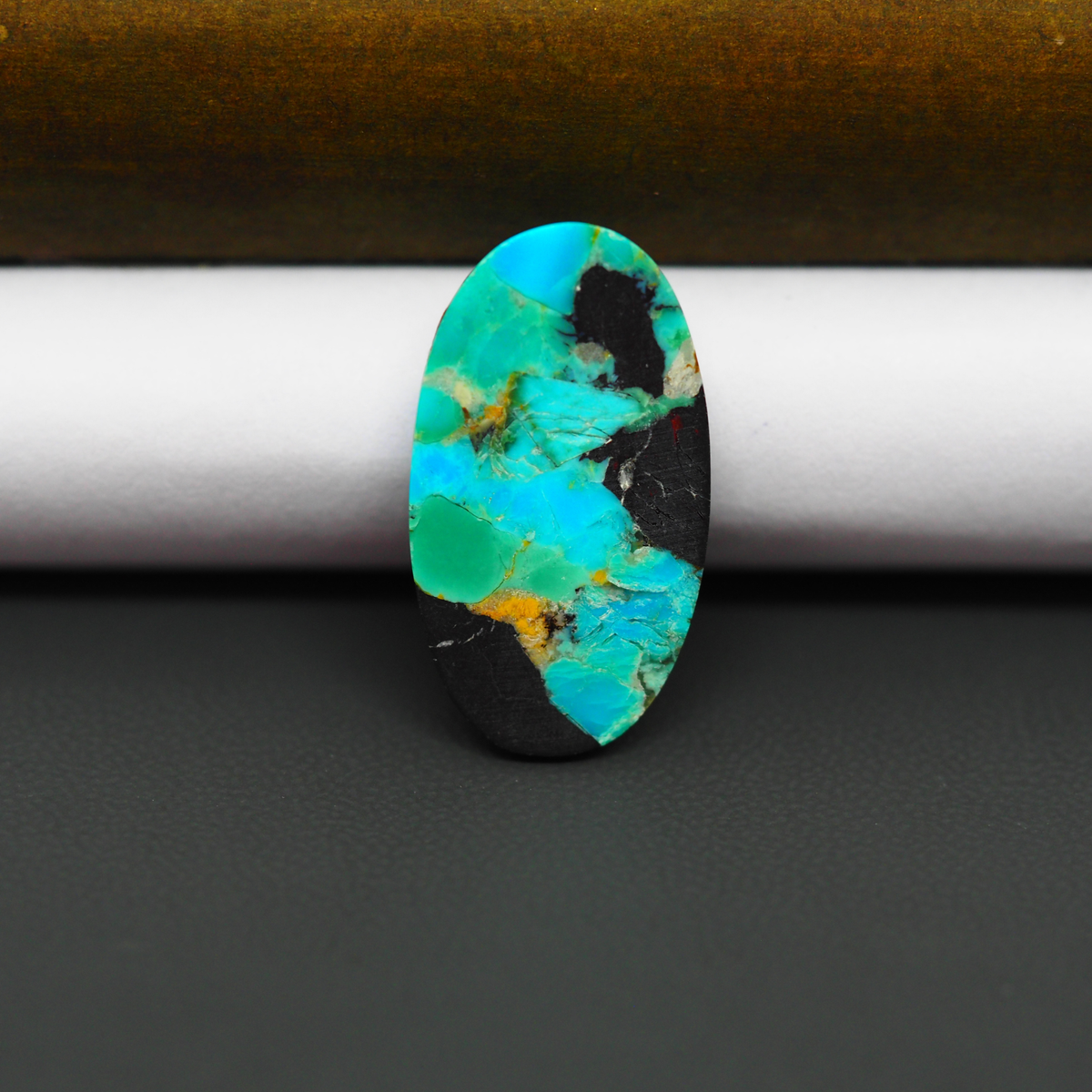 Mohave Turquoise & White Buffalo Oval Cabochon 26x14mm 11ct - Blue and Green with Black Wedge - Pedra Gems