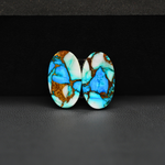 Kingman Ice Blue Dahlia Composite Oval Cabochon Pair 18x11x3mm 12.5ct - icy blue and white stone with copper veining - Pedra Gems