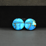 Kingman Ice Blue Dahlia Composite Round Cabochon Pair 14x14x3mm 10.5ct - icy blue and white stone with copper veining - Pedra Gems