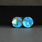 Kingman Ice Blue Dahlia Composite Round Cabochon Pair 14x14x3mm 10.5ct - icy blue and white stone with copper veining - Pedra Gems