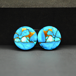Kingman Ice Blue Dahlia Composite Round Cabochon Pair 16x16x3mm 17.5ct - icy blue and white stone with copper veining - Pedra Gems
