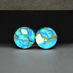 Kingman Ice Blue Dahlia Composite Round Cabochon Pair 16x16x3mm 17.5ct - icy blue and white stone with copper veining - Pedra Gems