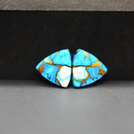 Kingman Ice Blue Dahlia Composite Trillion Cabochon Pair 14x14x3mm 12ct - icy blue and white stone with copper veining - Pedra Gems