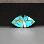 Kingman Ice Blue Dahlia Composite Trillion Cabochon Pair 14x14x3mm 12ct - icy blue and white stone with copper veining - Pedra Gems