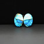 Kingman Ice Blue Dahlia Composite Oval Cabochon Pair 14x10x3mm 9.5ct - icy blue and white stone with copper veining - Pedra Gems