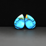 Kingman Ice Blue Dahlia Composite Pear Cabochon Pair 15x11x3mm 11ct - icy blue and white stone with copper veining - Pedra Gems