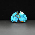 Kingman Ice Blue Dahlia Composite Pear Cabochon Pair 15x11x3mm 11ct - icy blue and white stone with copper veining - Pedra Gems