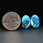 Kingman Ice Blue Dahlia Composite Oval Cabochon Pair 16x11x3mm 10.5ct - icy blue and white stone with copper veining - Pedra Gems