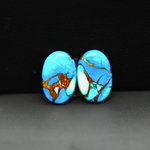 Kingman Ice Blue Dahlia Composite Oval Cabochon Pair 16x11x3mm 10.5ct - icy blue and white stone with copper veining - Pedra Gems