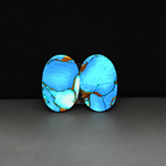 Kingman Ice Blue Dahlia Composite Oval Cabochon Pair 16x11x3mm 10.5ct - icy blue and white stone with copper veining - Pedra Gems