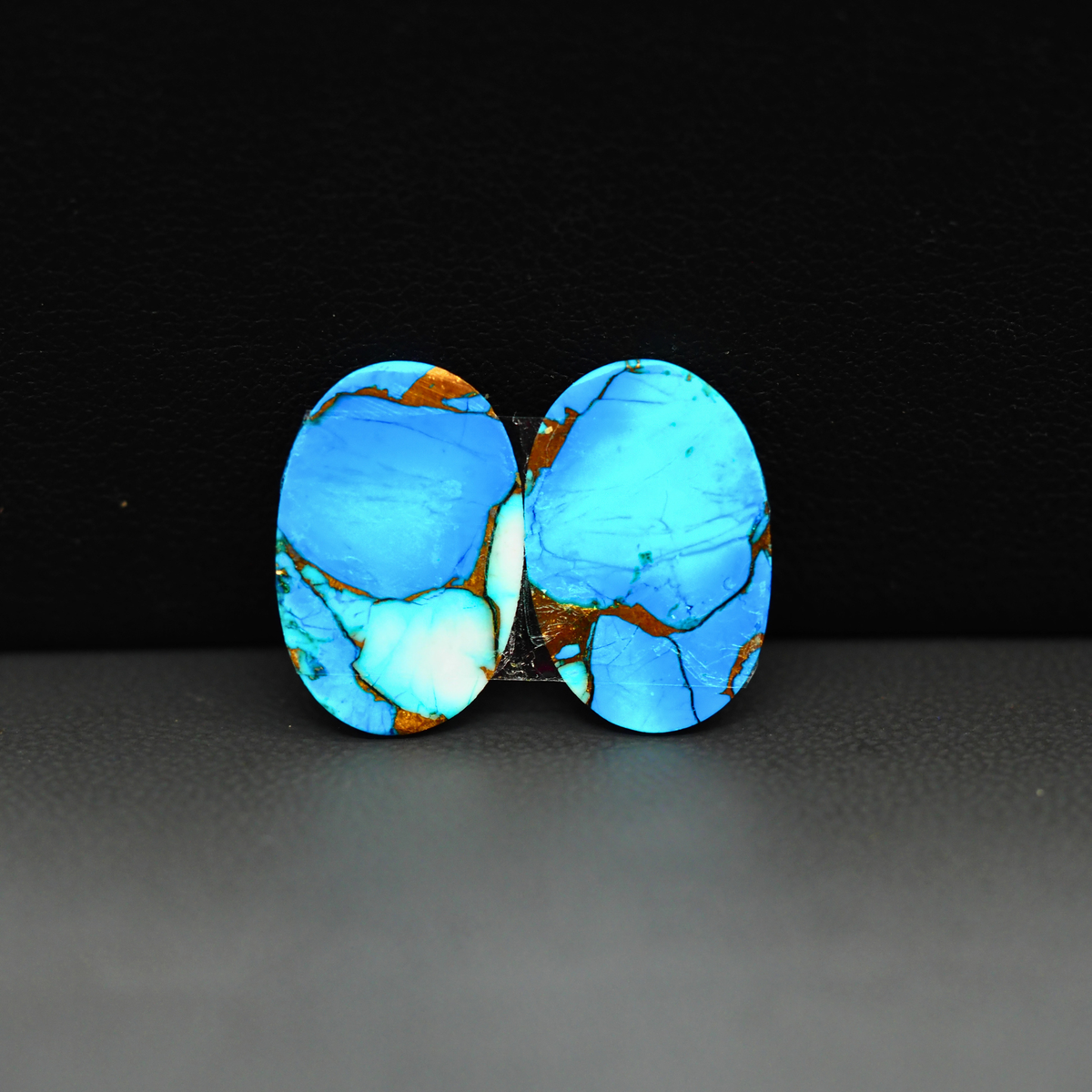 Kingman Ice Blue Dahlia Composite Oval Cabochon Pair 16x11x3mm 10.5ct - icy blue and white stone with copper veining - Pedra Gems