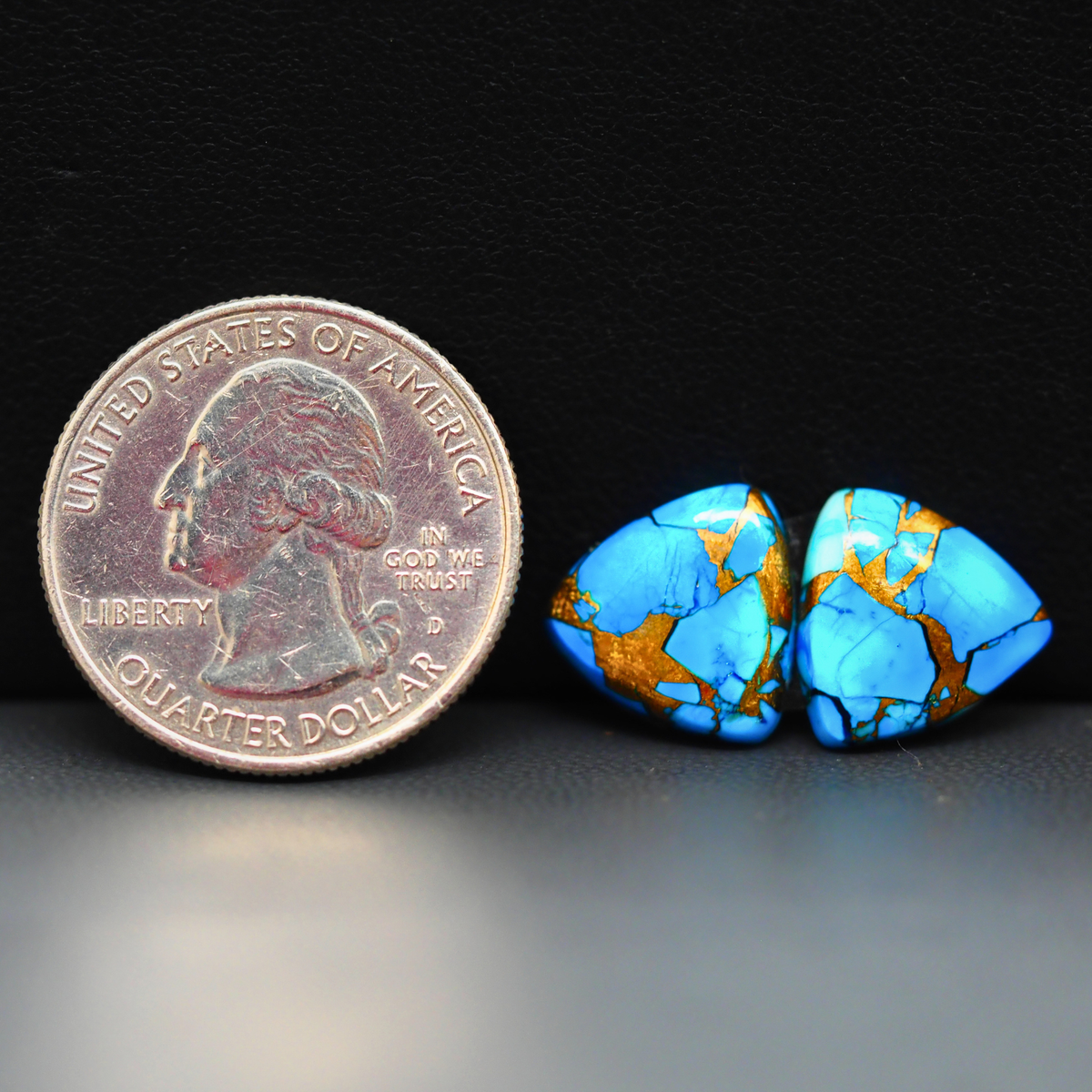 Kingman Ice Blue Dahlia Composite Trillion Cabochon Pair 13x13x3mm 10ct - icy blue and white stone with copper veining - Pedra Gems