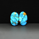 Kingman Ice Blue Dahlia Composite Oval Cabochon Pair 18x11x3mm 13.5ct - icy blue and white stone with copper veining - Pedra Gems