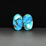 Kingman Ice Blue Dahlia Composite Oval Cabochon Pair 18x11x3mm 13.5ct - icy blue and white stone with copper veining - Pedra Gems