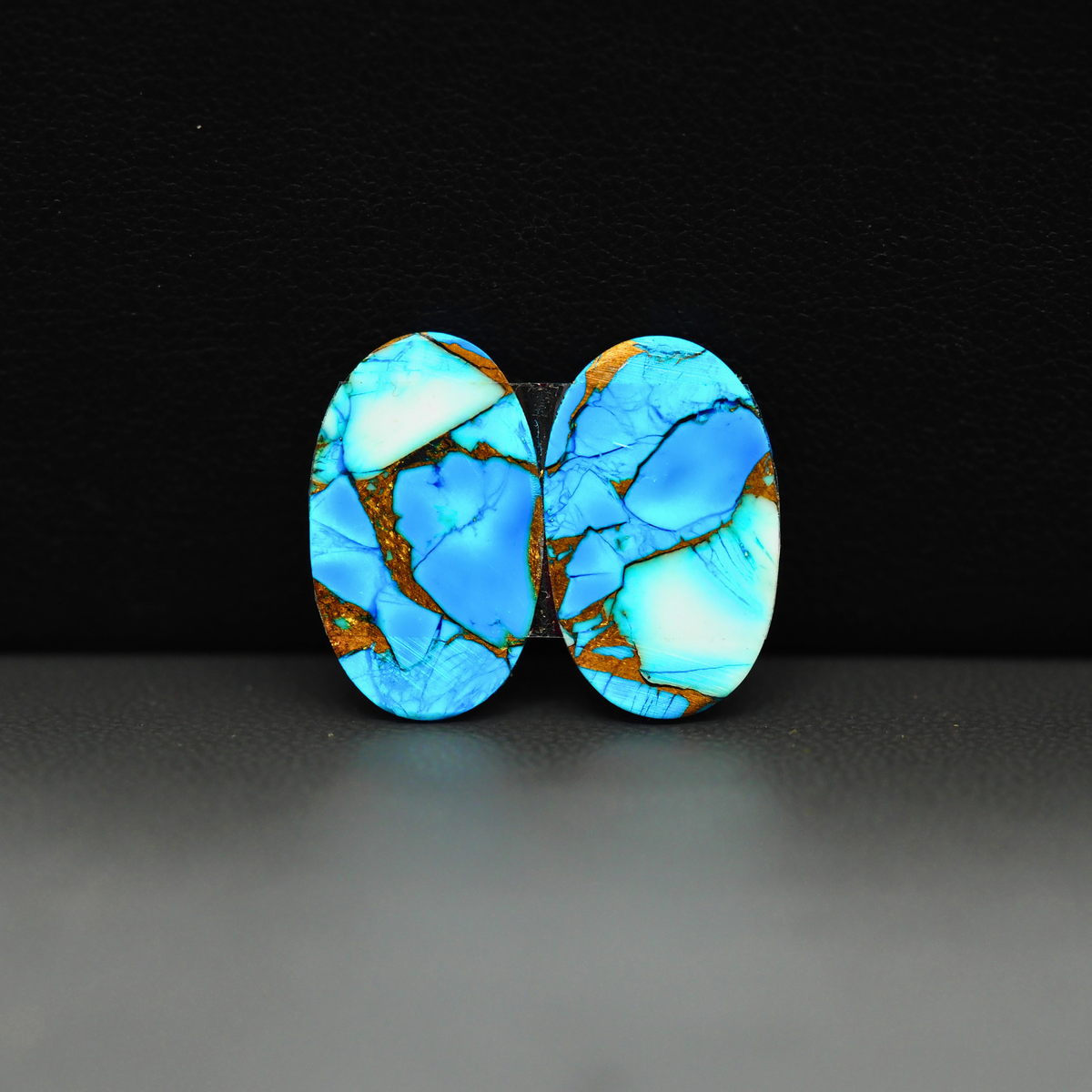 Kingman Ice Blue Dahlia Composite Oval Cabochon Pair 18x11x3mm 13.5ct - icy blue and white stone with copper veining - Pedra Gems