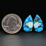 Kingman Ice Blue Dahlia Composite Pear Cabochon Pair 21x12x3mm 14ct - icy blue and white stone with copper veining - Pedra Gems