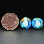 Kingman Ice Blue Dahlia Composite Round Cabochon Pair 16x16x3mm 16ct - icy blue and white stone with copper veining - Pedra Gems