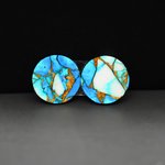 Kingman Ice Blue Dahlia Composite Round Cabochon Pair 16x16x3mm 16ct - icy blue and white stone with copper veining - Pedra Gems