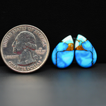 Kingman Ice Blue Dahlia Composite Pear Cabochon Pair 17x11x3mm 10.5ct - icy blue and white stone with copper veining - Pedra Gems