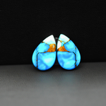 Kingman Ice Blue Dahlia Composite Pear Cabochon Pair 17x11x3mm 10.5ct - icy blue and white stone with copper veining - Pedra Gems