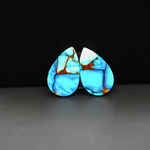 Kingman Ice Blue Dahlia Composite Pear Cabochon Pair 17x11x3mm 10.5ct - icy blue and white stone with copper veining - Pedra Gems