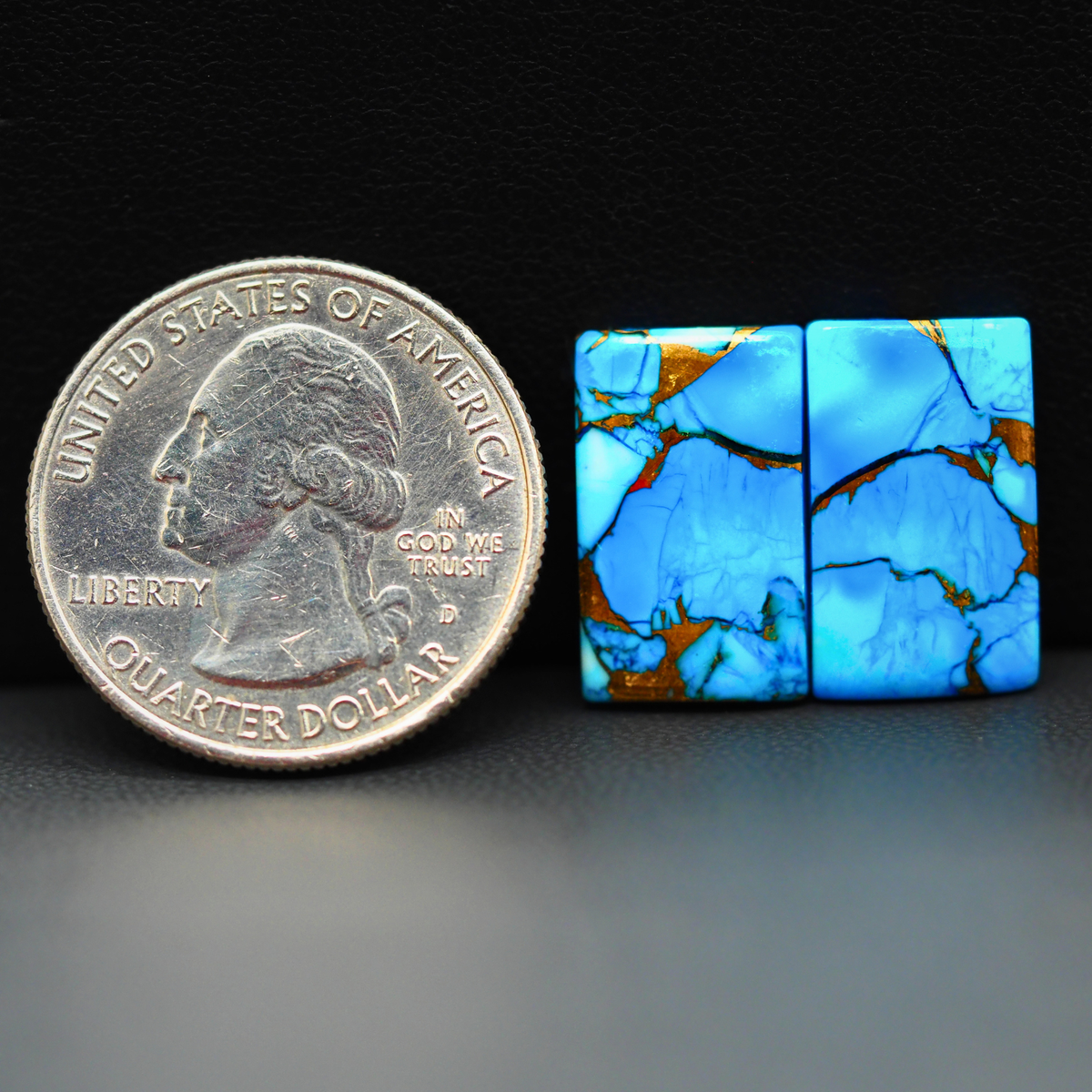 Kingman Ice Blue Dahlia Composite Rectangle Cabochon Pair 17x11x3mm 15ct - icy blue and white stone with copper veining - Pedra Gems