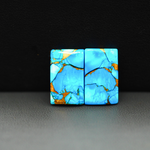Kingman Ice Blue Dahlia Composite Rectangle Cabochon Pair 17x11x3mm 15ct - icy blue and white stone with copper veining - Pedra Gems