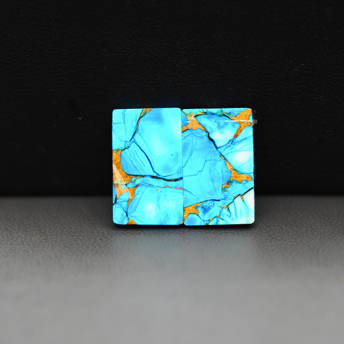 Kingman Ice Blue Dahlia Composite Rectangle Cabochon Pair 17x11x3mm 15ct - icy blue and white stone with copper veining - Pedra Gems