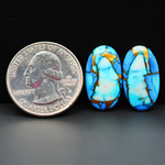 Kingman Ice Blue Dahlia Composite Oval Cabochon Pair 20x12x3mm 15.5ct - icy blue and white stone with copper veining - Pedra Gems