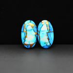 Kingman Ice Blue Dahlia Composite Oval Cabochon Pair 20x12x3mm 15.5ct - icy blue and white stone with copper veining - Pedra Gems