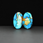 Kingman Ice Blue Dahlia Composite Oval Cabochon Pair 20x12x3mm 15.5ct - icy blue and white stone with copper veining - Pedra Gems