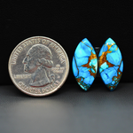 Kingman Ice Blue Dahlia Composite Marquise Cabochon Pair 21x10x3mm 13ct - icy blue and white stone with copper veining - Pedra Gems