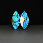 Kingman Ice Blue Dahlia Composite Marquise Cabochon Pair 21x10x3mm 13ct - icy blue and white stone with copper veining - Pedra Gems