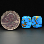 Kingman Ice Blue Dahlia Composite Cushion Cabochon Pair 15x13x3mm 14.5ct - icy blue and white stone with copper veining - Pedra Gems