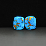 Kingman Ice Blue Dahlia Composite Cushion Cabochon Pair 15x13x3mm 14.5ct - icy blue and white stone with copper veining - Pedra Gems