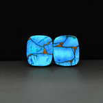 Kingman Ice Blue Dahlia Composite Cushion Cabochon Pair 15x13x3mm 14.5ct - icy blue and white stone with copper veining - Pedra Gems