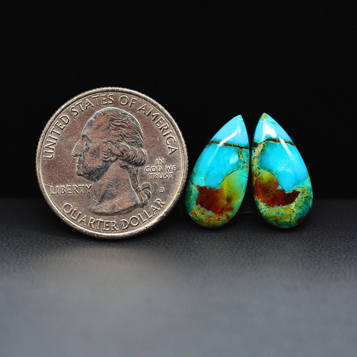 Mohave Mojave turquoise composite pair 18x9x3mm 8.5ct pear cabochon Kingman - photo 1