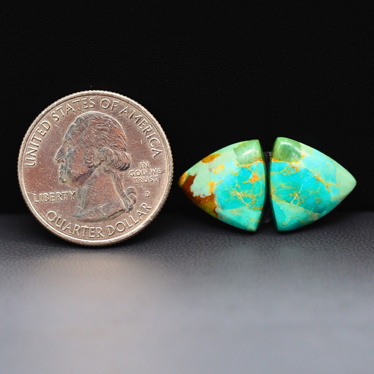 Mohave Mojave turquoise composite pair 14x14x3mm 9.5ct trillion cabochon Kingman - photo 1