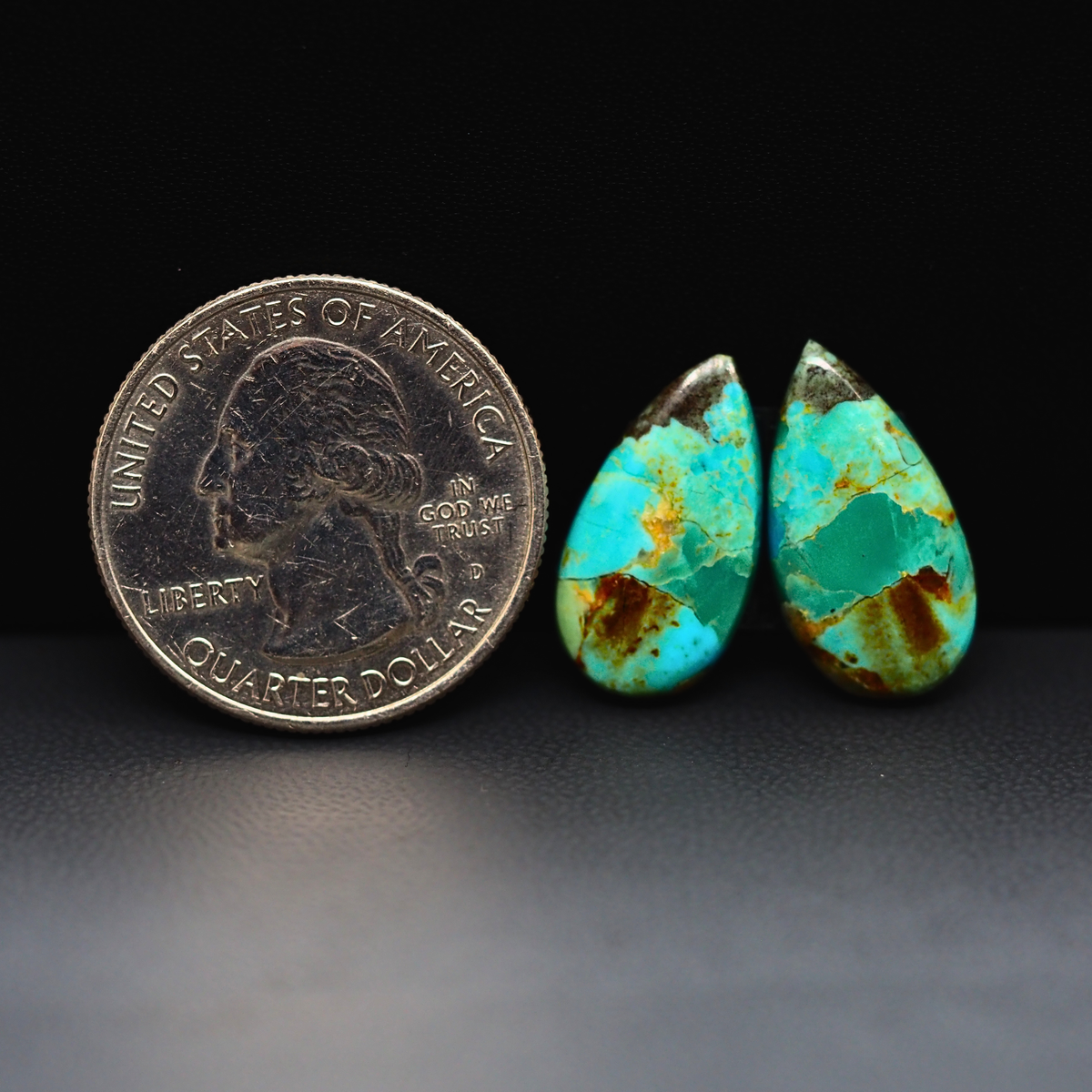 Mohave Mojave turquoise composite pair 18x10x3mm 9.5ct pear cabochon Kingman - photo 1