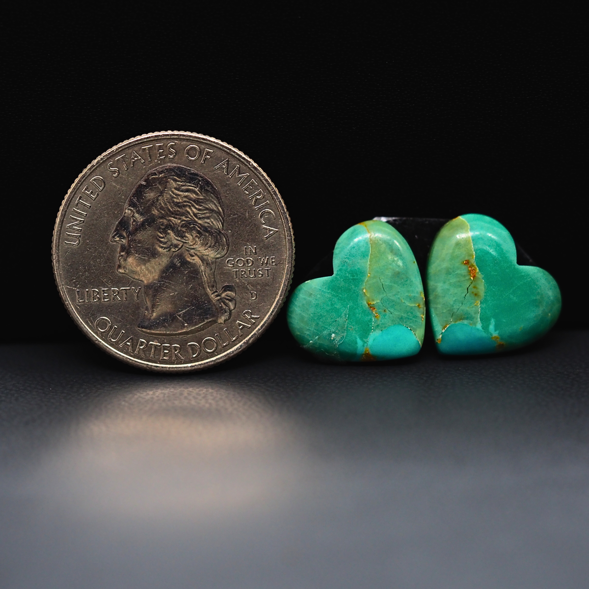 Mohave Mojave turquoise composite pair 13x13x3mm 8.5ct heart cabochon Kingman - photo 1