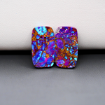 Stabilized Purple Mohave (Mojave) Turquoise rectangle cabochon pair 20x11x3mm 13.5ct - purple with blue Kingman turquoise nuggets - photo 3 - Pedra Gems.