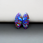 Stabilized Purple Mohave (Mojave) Turquoise marquise cabochon pair 21x9x3mm 10ct - purple with blue Kingman turquoise nuggets - photo 2 - Pedra Gems.