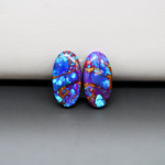 Stabilized Purple Mohave (Mojave) Turquoise oval cabochon pair 18x9x4mm 11ct - purple with blue Kingman turquoise nuggets - photo 4 - Pedra Gems.