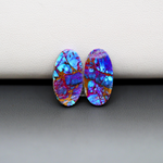 Stabilized Purple Mohave (Mojave) Turquoise oval cabochon pair 18x9x4mm 11ct - purple with blue Kingman turquoise nuggets - photo 3 - Pedra Gems.