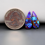 Stabilized Purple Mohave (Mojave) Turquoise pear cabochon pair 20x9x3mm 7.5ct - purple with blue Kingman turquoise nuggets - photo 1 - Pedra Gems.