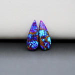 Stabilized Purple Mohave (Mojave) Turquoise pear cabochon pair 20x9x3mm 7.5ct - purple with blue Kingman turquoise nuggets - photo 2 - Pedra Gems.